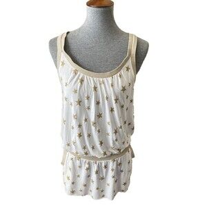 Victoria's Secret Size Small White Gold Star Print Sleeveless Swimsuit Cover Up